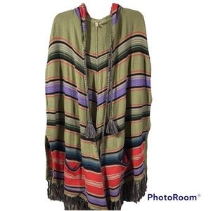Anthro Moth Women's Bohemian Striped Oversized Hooded Cardigan Poncho